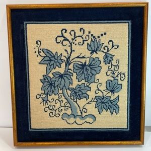 Vintage Cross Stitch Wall Art Framed and Matted. 16X16